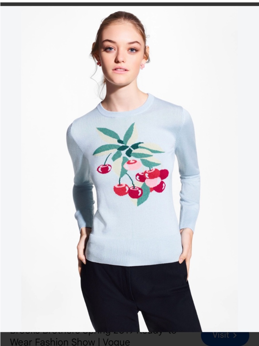 Brooks Brother Light Blue Cherry Silk Merino Crewneck Classic Sweater Small NEW